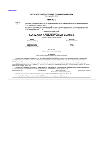 Thumbnail Packaging Corporation of America
 10-Q Quarterly Report FY2011 