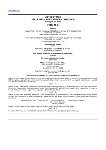 Thumbnail Bank of America  10-Q Quarterly Report FY2011 