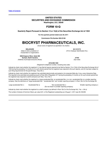Thumbnail BioCryst Pharmaceuticals
 10-Q Quarterly Report FY2011 