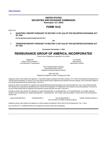 Thumbnail Reinsurance Group of America
 10-Q Quarterly Report FY2011 