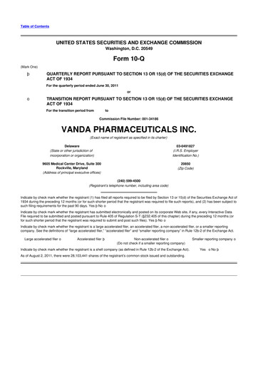 Thumbnail Vanda Pharmaceuticals 10-Q Quarterly Report FY2011 