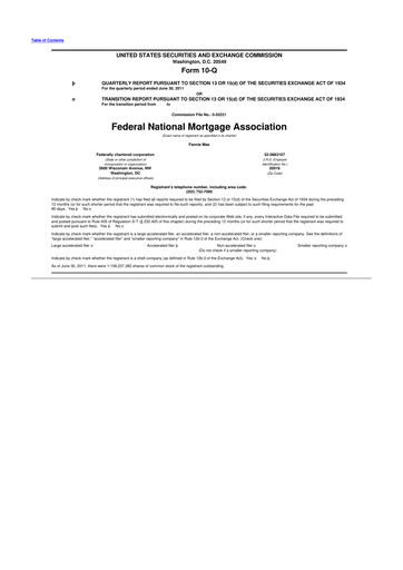 Miniature Fannie Mae
 10-Q Rapport trimestriel 2011 