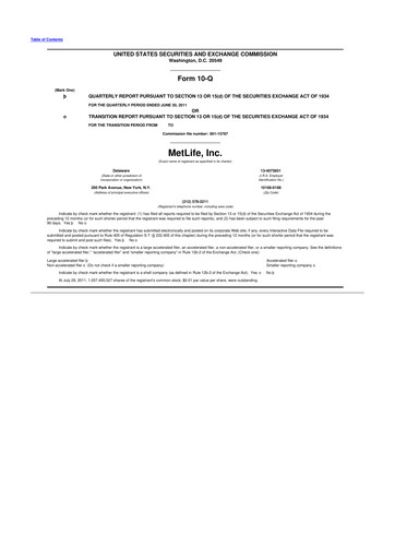 Thumbnail MetLife 10-Q Quarterly Report FY2011 