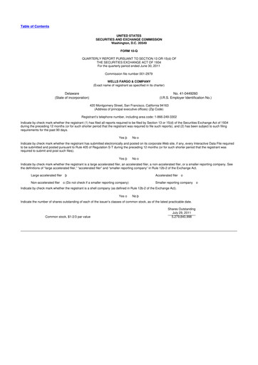 Thumbnail Wells Fargo 10-Q Quarterly Report FY2011 