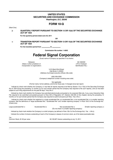 Thumbnail Federal Signal 10-Q Quarterly Report FY2011 
