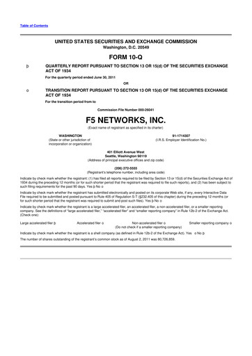 Vorschaubild F5 10-Q Quartalsbericht 2011 