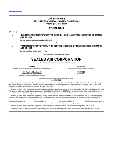 Miniature Sealed Air
 10-Q Rapport trimestriel 2011 