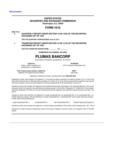 Miniature Plumas Bancorp 10-Q Rapport trimestriel 2011 