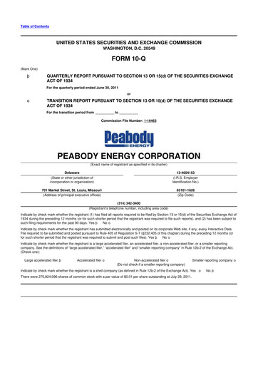 Miniature Peabody Energy
 10-Q Rapport trimestriel 2011 