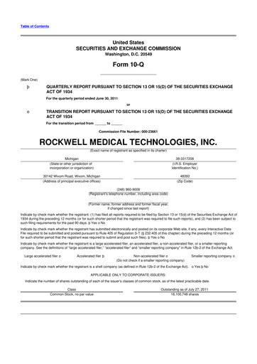 Vorschaubild Rockwell Medical
 10-Q Quartalsbericht  