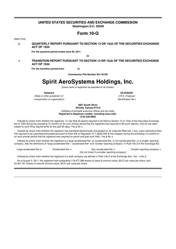 Thumbnail Spirit AeroSystems 10-Q Quarterly Report FY2011 