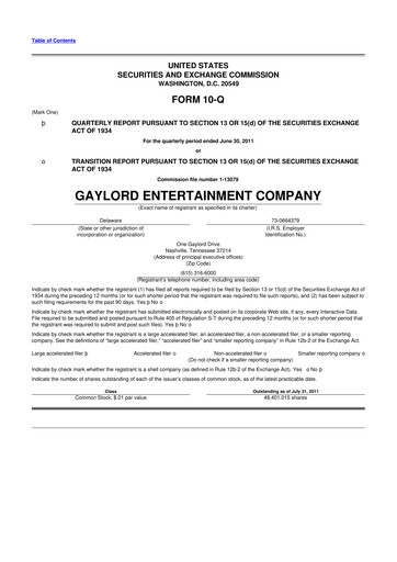 Thumbnail Ryman Hospitality Properties 10-Q Quarterly Report FY2011 