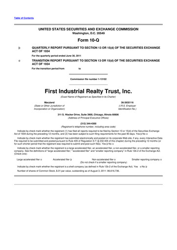 Thumbnail First Industrial Realty Trust 10-Q Quarterly Report FY2011 