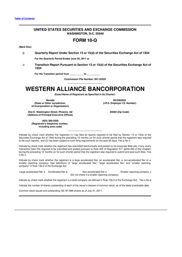 Thumbnail Western Alliance Bancorporation
 10-Q Quarterly Report FY2011 
