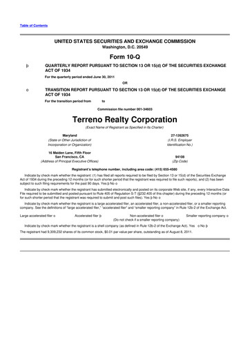 Thumbnail Terreno Realty
 10-Q Quarterly Report FY2011 