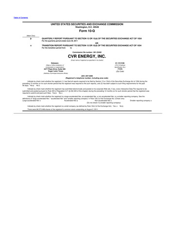 Thumbnail CVR Energy 10-Q Quarterly Report FY2011 