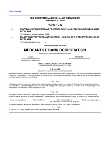 Thumbnail Mercantile Bank 10-Q Quarterly Report FY2011 