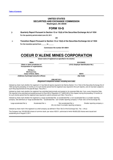 Thumbnail Coeur Mining
 10-Q Quarterly Report FY2011 