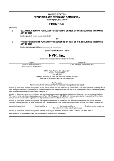 Vorschaubild NVR 10-Q Quartalsbericht 2011 