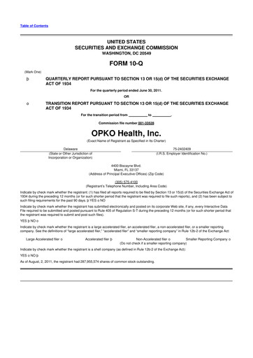 Miniature OPKO Health
 10-Q Rapport trimestriel 2011 
