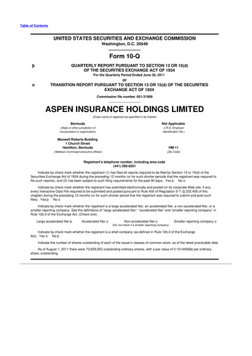 Thumbnail Aspen Insurance 10-Q Quarterly Report FY2011 