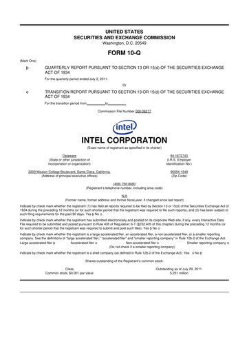 Thumbnail Intel 10-Q Quarterly Report FY2011 