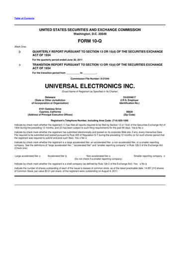 Miniature Universal Electronics 10-Q Rapport trimestriel  
