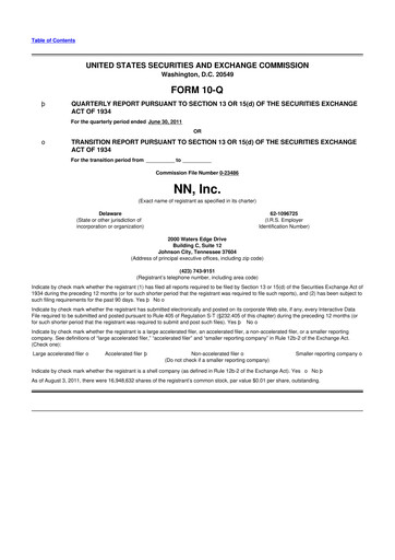 Thumbnail NN, Inc.
 10-Q Quarterly Report FY 