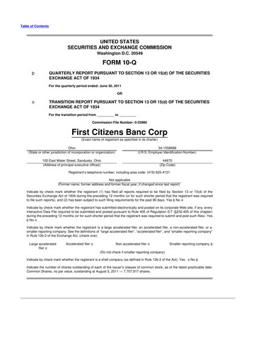 Thumbnail Civista Bancshares
 10-Q Quarterly Report FY2011 