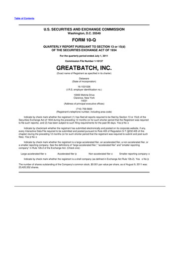 Miniature Integer Holdings
 10-Q Rapport trimestriel 2011 