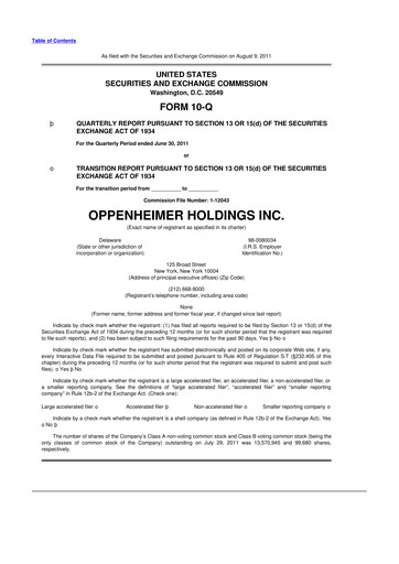 Vorschaubild Oppenheimer Holdings
 10-Q Quartalsbericht  