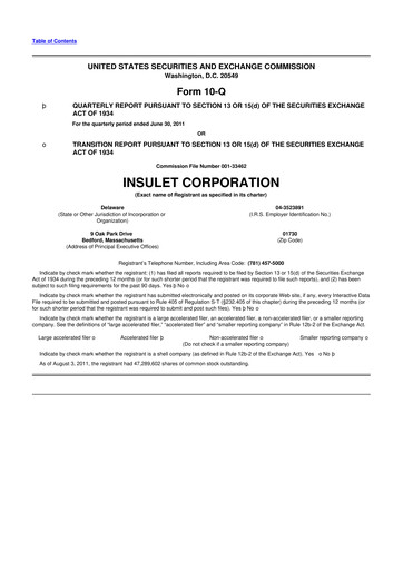 Thumbnail Insulet 10-Q Quarterly Report FY2011 