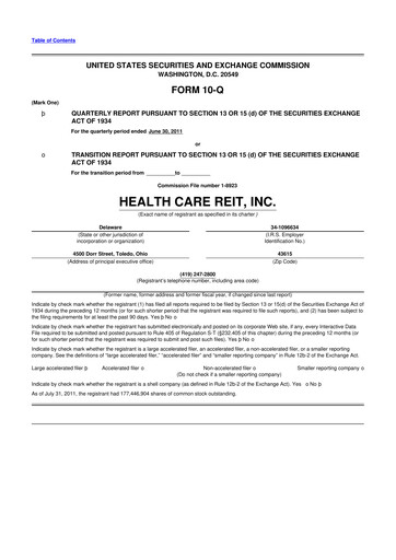 Thumbnail Welltower
 10-Q Quarterly Report FY2011 