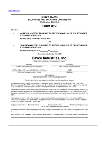 Miniature Cavco Industries 10-Q Rapport trimestriel 2012 