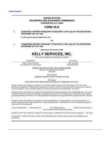 Miniature Kelly Services
 10-Q Rapport trimestriel 2011 