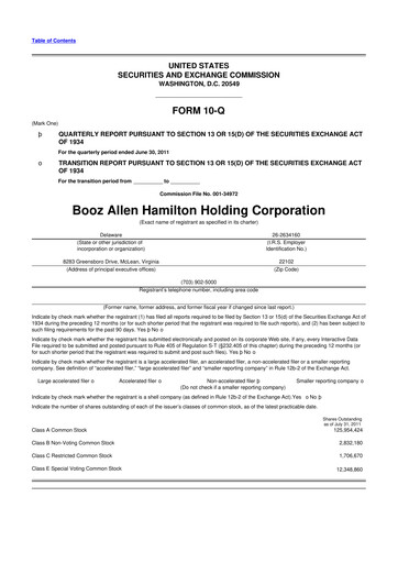 Thumbnail Booz Allen Hamilton
 10-Q Quarterly Report FY2012 