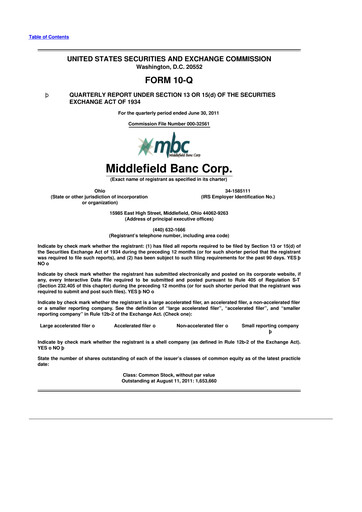 Thumbnail Middlefield Banc
 10-Q Quarterly Report FY2011 