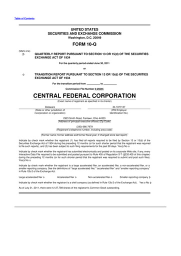 Miniature CF Bankshares 10-Q Rapport trimestriel 2011 