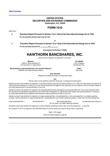 Thumbnail Hawthorn Bancshares 10-Q Quarterly Report FY2011 