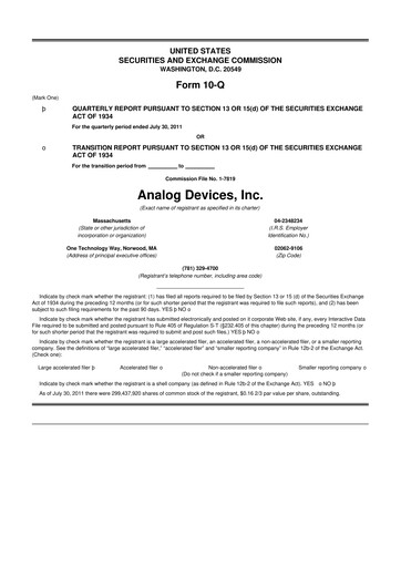 Thumbnail Analog Devices 10-Q Quarterly Report FY2011 