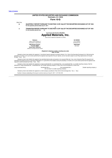 Thumbnail Applied Materials 10-Q Quarterly Report FY2011 