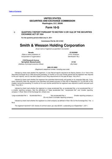 Thumbnail Smith & Wesson 10-Q Quarterly Report FY2012 