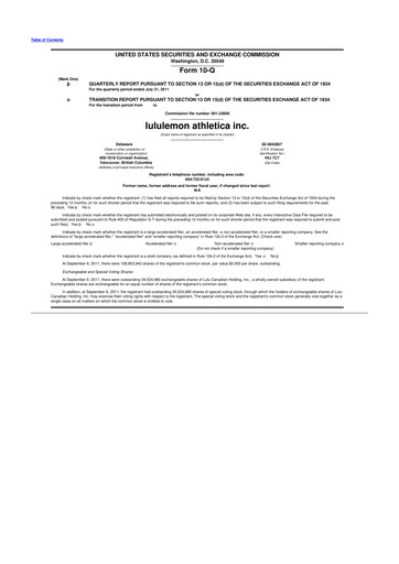 Thumbnail lululemon athletica 10-Q Quarterly Report FY2012 