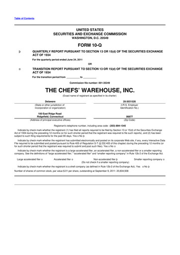 Miniature Chefs' Warehouse 10-Q Rapport trimestriel  