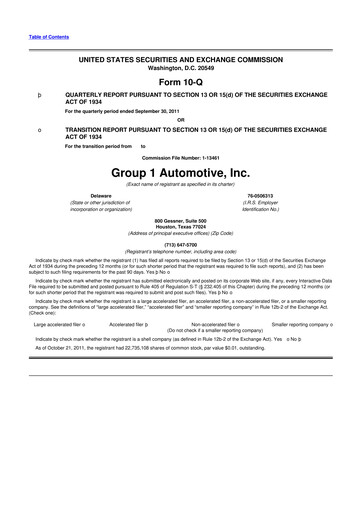 Miniature Group 1 Automotive 10-Q Rapport trimestriel 2011 