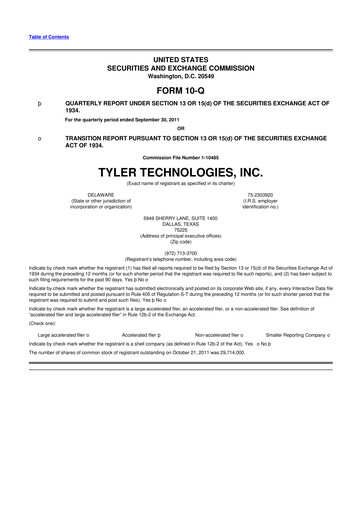 Thumbnail Tyler Technologies
 10-Q Quarterly Report FY2011 