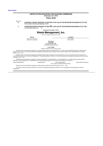 Thumbnail Waste Management 10-Q Quarterly Report FY2011 