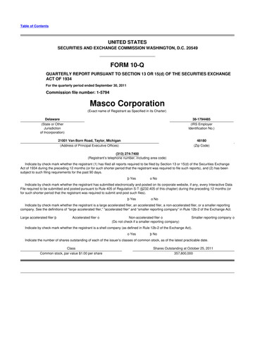 Thumbnail Masco 10-Q Quarterly Report FY2011 