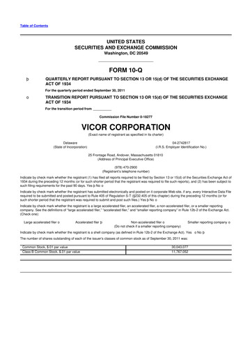 Thumbnail Vicor
 10-Q Quarterly Report FY2011 