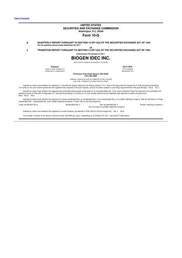 Thumbnail Biogen 10-Q Quarterly Report FY2011 